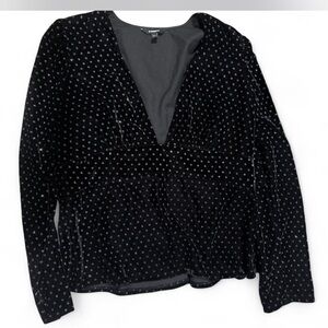 Express Black and White Velvet Blazer with Polka Dots
